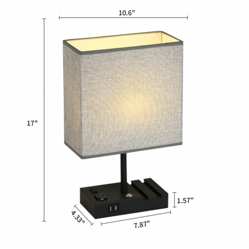 17 in. Grey Table Lamp with USB Port and Charging Dock Perspective: back