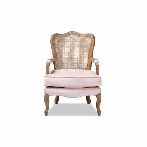 Baxton Studio Vallea Velvet Fabric and Oak Wood Accent Chair in Light Pink Perspective: back