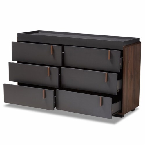Baxton Studio Rikke Two Tone 6 Drawer Wood Dresser in Gray and