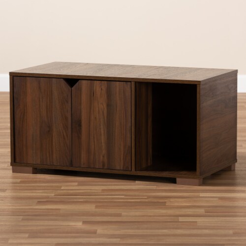 Baxton Studio Jasper Modern Walnut Brown Finished 2 Door Wood Cat Litter Box Cover House Perspective: back