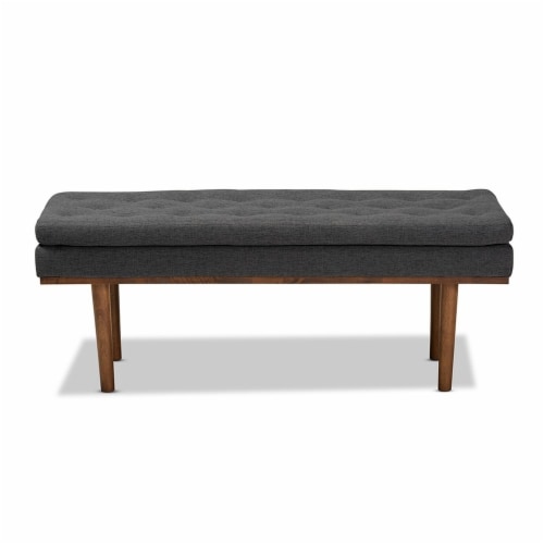 Baxton Studio Arne Mid-Century Modern Dark Grey Fabric Upholstered Walnut Finished Bench Perspective: back