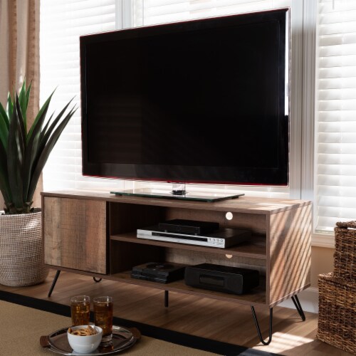 Baxton Studio Iver 1-Door Wood TV Stand in Rustic Oak Perspective: back