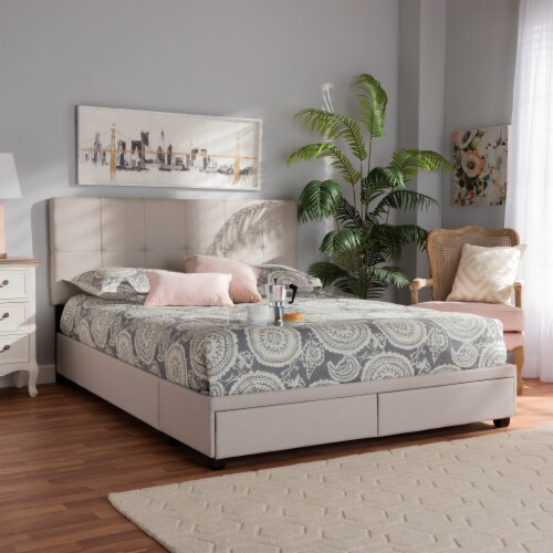 Baxton Studio Netti Beige Fabric Upholstered 2-Drawer Queen Size Platform Storage Bed Baxton Studio Netti Beige Fabric Upholstered 2-Drawer Queen Size Platform Storage Bed