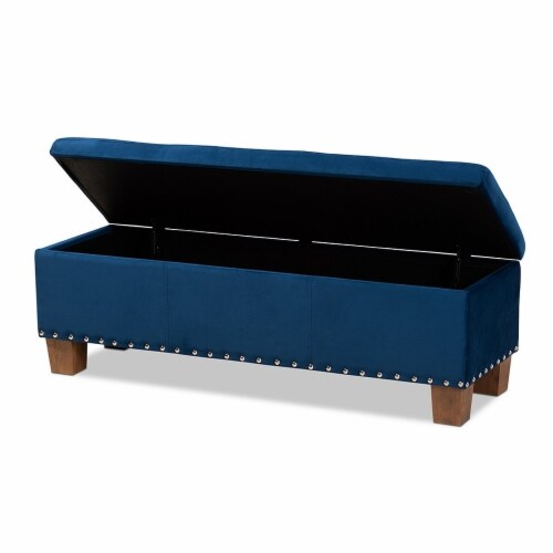 Baxton Studio Hannah Navy Blue Velvet Upholstered Storage Ottoman Bench Perspective: back