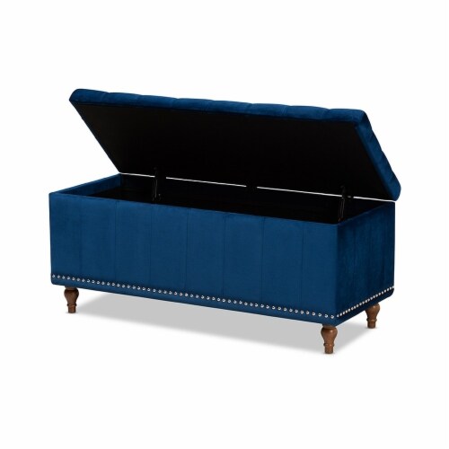 Baxton Studio BBT3137-Navy Velvet-Walnut-Otto Kaylee Modern & Contemporary Navy Blue Velvet F Perspective: back
