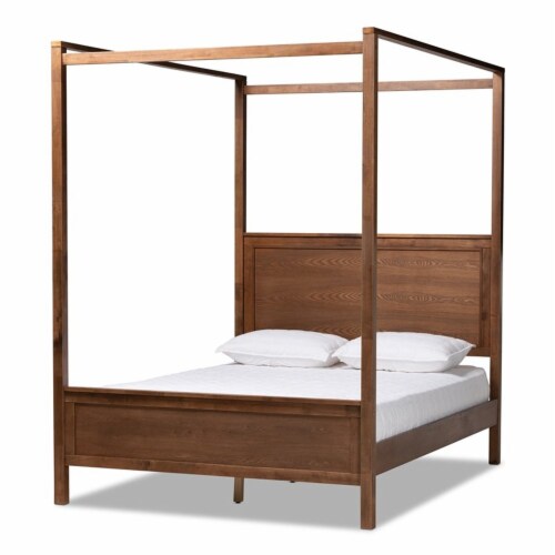 Baxton Studio Veronica Queen Size Walnut Finished Wood Platform Canopy Bed Perspective: back