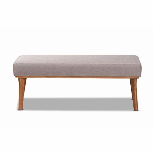 Odessa Mid-Century Modern Grey Fabric Upholstered and Walnut Brown Finished Wood Dining Bench Perspective: back