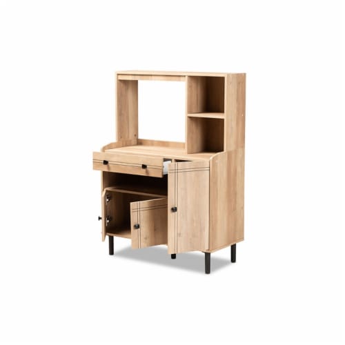 Patterson Modern Oak Brown Finished Wood 3-Door Kitchen Storage Cabinet Perspective: back