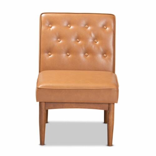 Baxton Studio Riordan Tan and Walnut Brown Finished Wood Dining Chair Perspective: back