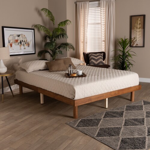 Winston Mid-Century Modern Walnut Brown Finished Wood Full Size Platform Bed frame Perspective: back