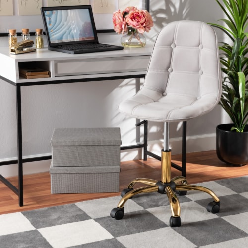 Baxton Studio Kabira Glam Grey Velvet Fabric and Gold Metal Swivel Office Chair One Size Smith s Food and Drug
