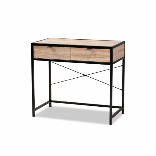 Grayer Industrial Natural Brown Finished Wood And Black Metal 2-Drawer Desk Perspective: back