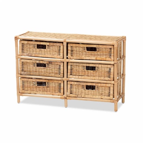 Dariana Modern Bohemian Natural Brown Rattan 6-Drawer Storage Cabinet Perspective: back