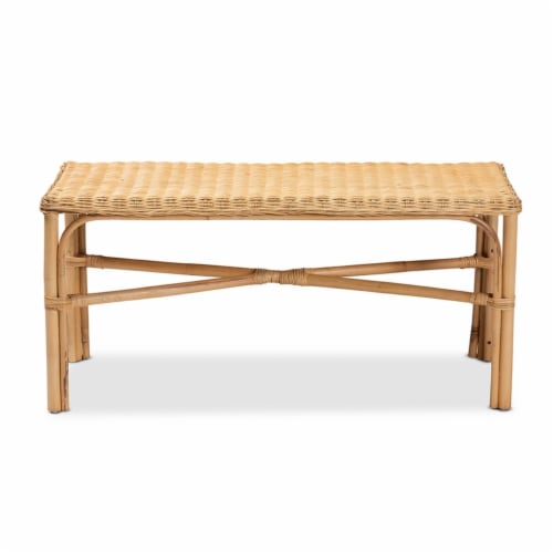 Baxton Studio Cacaban Modern Bohemian Natural Brown Rattan Accent Bench Perspective: back