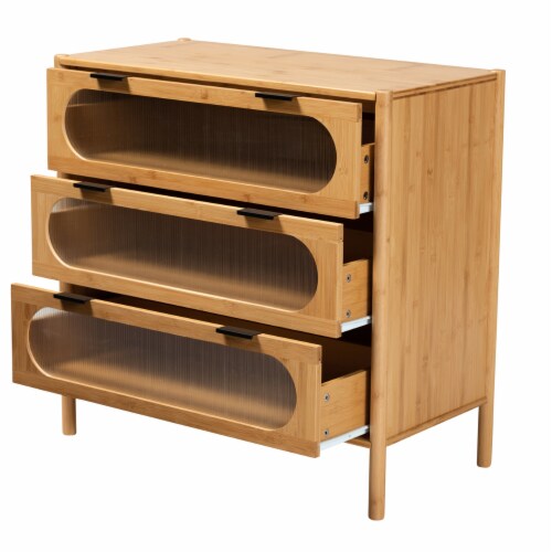 Naresh Mid-Century Modern Transitional Natural Brown Bamboo Wood 3-Drawer Storage Cabinet Perspective: back
