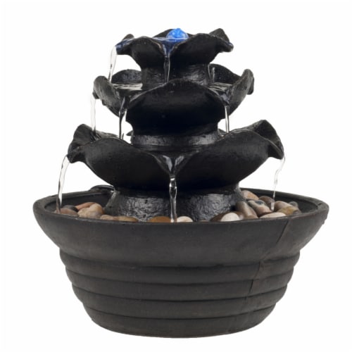 Indoor Water Fountain With LED Lights- Lighted Three Tier Soothing Cascading Tabletop Perspective: back
