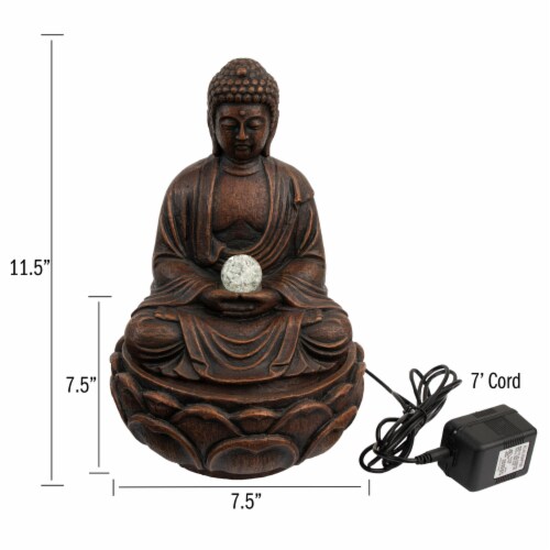 Tabletop Water Fountain Buddha Figure LED Glass Ball Soothing Sound Indoor Perspective: back