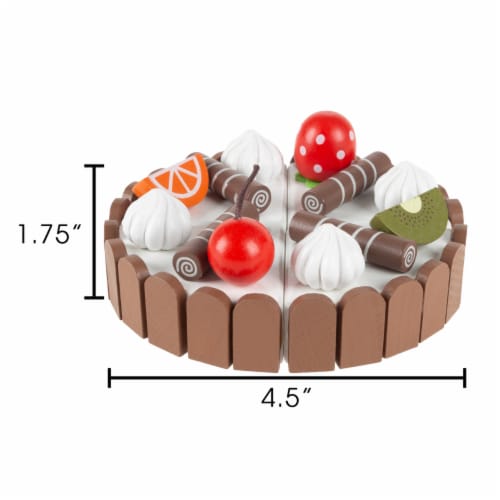 Birthday Cake-Kids Wooden Magnetic Dessert with Cutting Knife, Fruit Toppings, Chocolate and Perspective: back