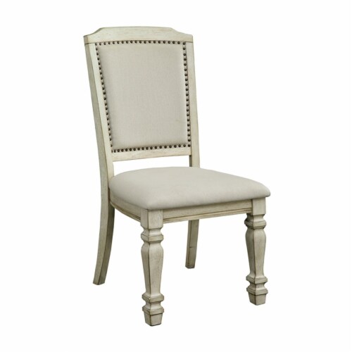 Furniture of America Gaines Fabric Padded Side Chair in Antique White (Set of 2) Perspective: back