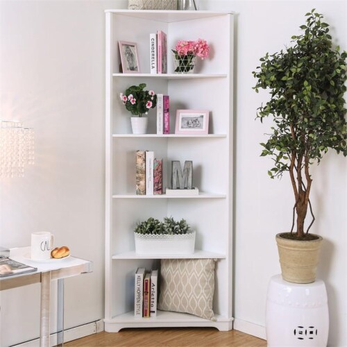 Furniture of america varl contemporary solid wood corner bookshelf deals