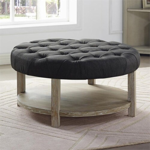 Furniture of America Shoreditch Wood Ottoman in Natural and Dark