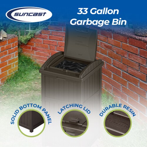 Suncast Trash Hideaway Outdoor 33 Gallon Garbage Waste Can Bin, Java (2 Pack) Perspective: back