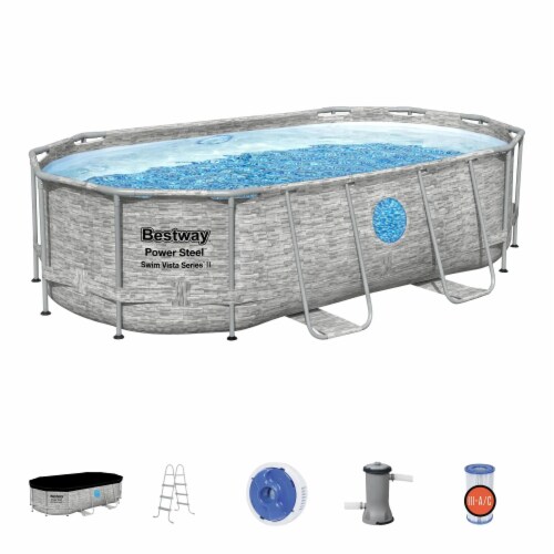 Bestway 14 x 8 x 3.3 Foot Power Swim Vista Pool Set with Pump and