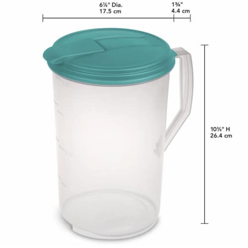 Sterilite 1-Gallon Round Plastic Pitcher and Spout, Clear w/ Color Lid (18 Pack) Perspective: back