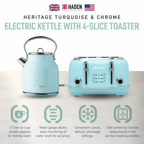 Haden Stainless Steel Retro Toaster & 1.7 Liter Stainless Steel Electric Kettle Perspective: back