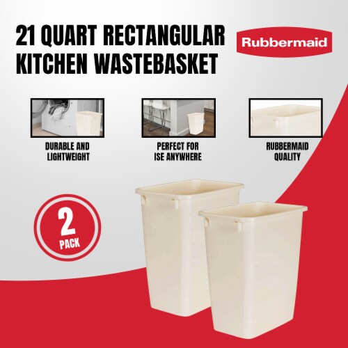 Rubbermaid 21 Quart Rectangular Kitchen Wastebasket Trash Can, Bisque (2 Pack) Perspective: back
