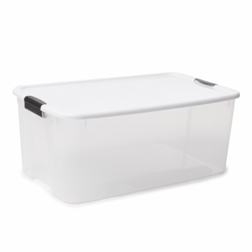 Sterilite 116 Quart Latch Lid Tote, 4 Pack, and 18 Quart Latch Lid Tote, 6 Pack Perspective: back