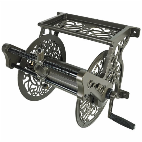 Liberty Garden Wall Mounted Heavy Aluminum Hanging Hose Reel w/ Guide (3 Pack) Perspective: back