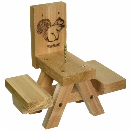 Woodlink Wooden Mini Picnic Table 1 Corn Cob Squirrel Feeding Station (2 Pack) Perspective: back