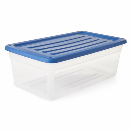 Gracious Living 6 Quart Clear Plastic Storage Bin Container + Blue Lid (12 Pack) Perspective: back
