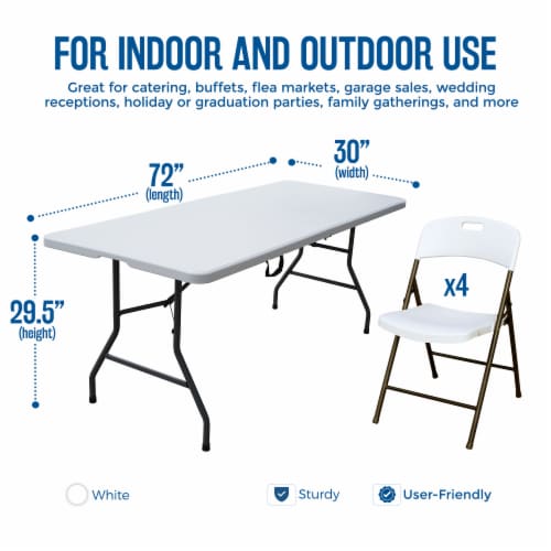 Plastic Development Group 6' Folding Banquet Table & Folding Chairs (4 Pack) Perspective: back