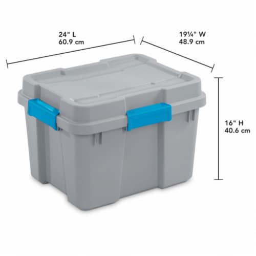 Sterilite 20 Gallon Plastic Home Storage Container Tote Box, Gray/Blue (12 Pack) Perspective: back