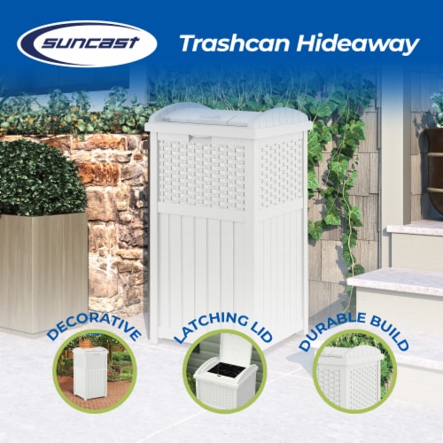 Suncast Wicker Resin Outdoor Hideaway Trash Can Bin with Latching