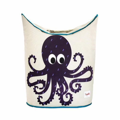 3 Sprouts Baby Laundry Hamper for Nursery, Octopus & Playroom Toy Chest, Whale Perspective: back