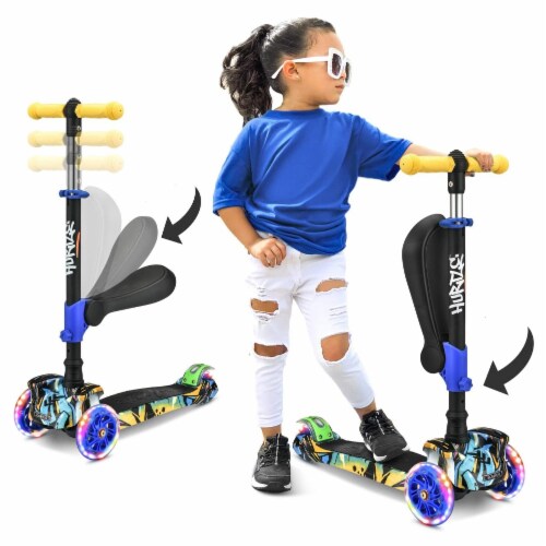 Hurtle ScootKid 3 Wheel Child Ride On Scooter with LED Wheels, Graffiti (2 Pack) Perspective: back