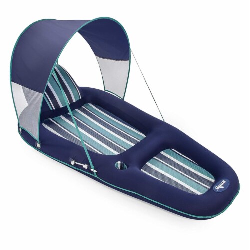 Aqua Leisure Inflatable Pool Lounger Float w Sunshade Canopy, Blue (2 Pack) Perspective: back