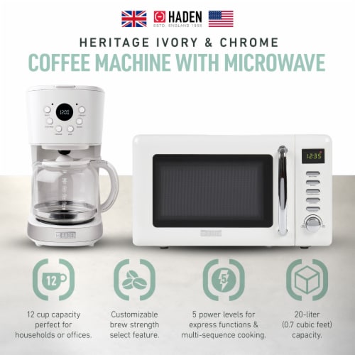 Haden Heritage 12 Cup Programmable Coffee Maker with Countertop Microwave, Ivory Perspective: back
