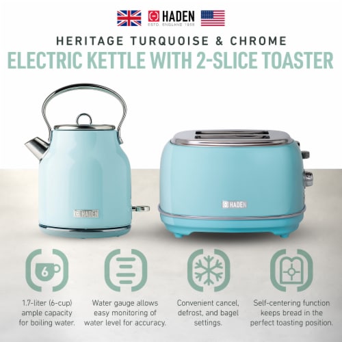 Haden Heritage 1.7 Liter Stainless Steel Electric Kettle with Toaster, Turquoise Perspective: back