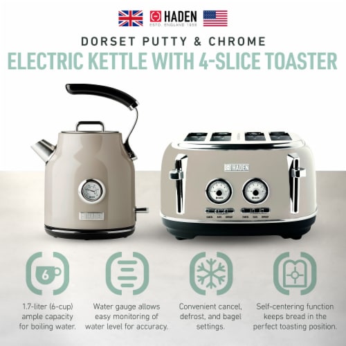 Haden Dorset 1.7 Liter Stainless Steel Electric Kettle w/ Dorset 4 Slice Toaster Perspective: back