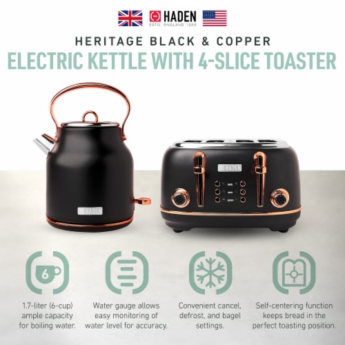 Haden Heritage 4-Slice Wide Slot Stainless Steel Toaster - Copper/Black