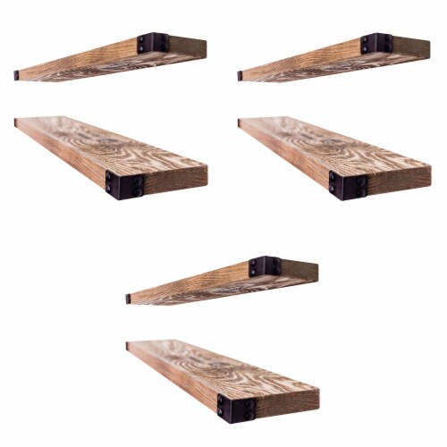 Willow & Grace Dennis 24 Inch Floating Wood Wall Mount Shelves, Walnut (3 Pack) Perspective: back