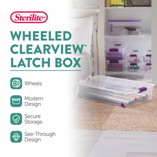 Sterilite 60 Quart ClearView Latch Lid Wheeled Underbed Storage Box, (8 Pack) Perspective: back