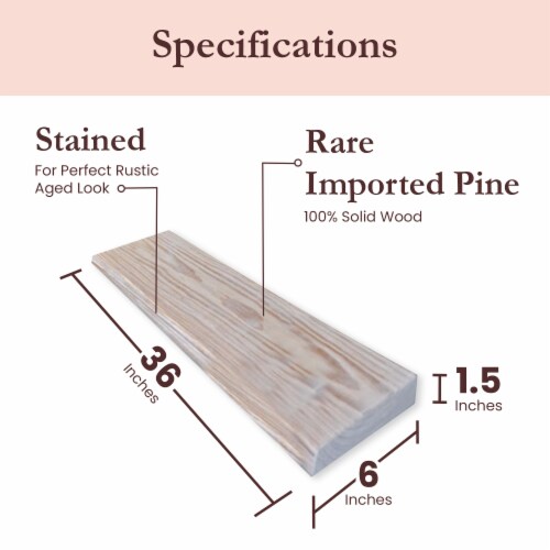 Willow & Grace Suzy 36 Inch Floating Wall Mount Shelves, White Wash (6 Pack) Perspective: back