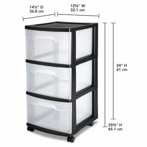 Sterilite 3 Drawer Storage Cart with Clear Drawers and Black Frame (8