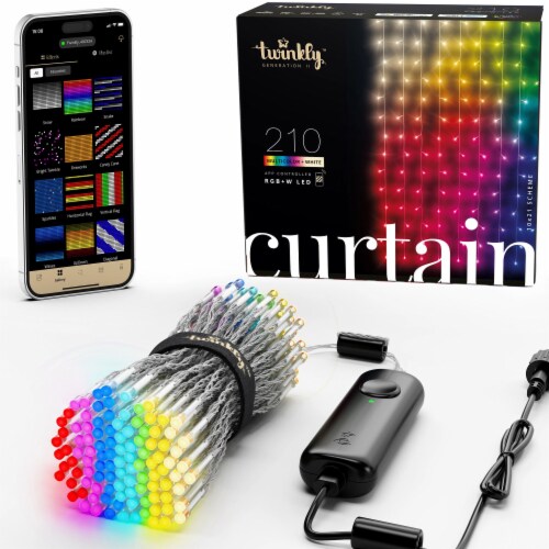 緑色のライトが付いたTwinkly MatrixスマートLEDカーテン。