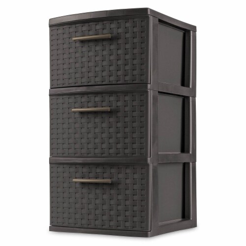 Sterilite 3 Drawer Wicker Weave Decorative Storage Tower, Espresso (8 Pack) Perspective: back